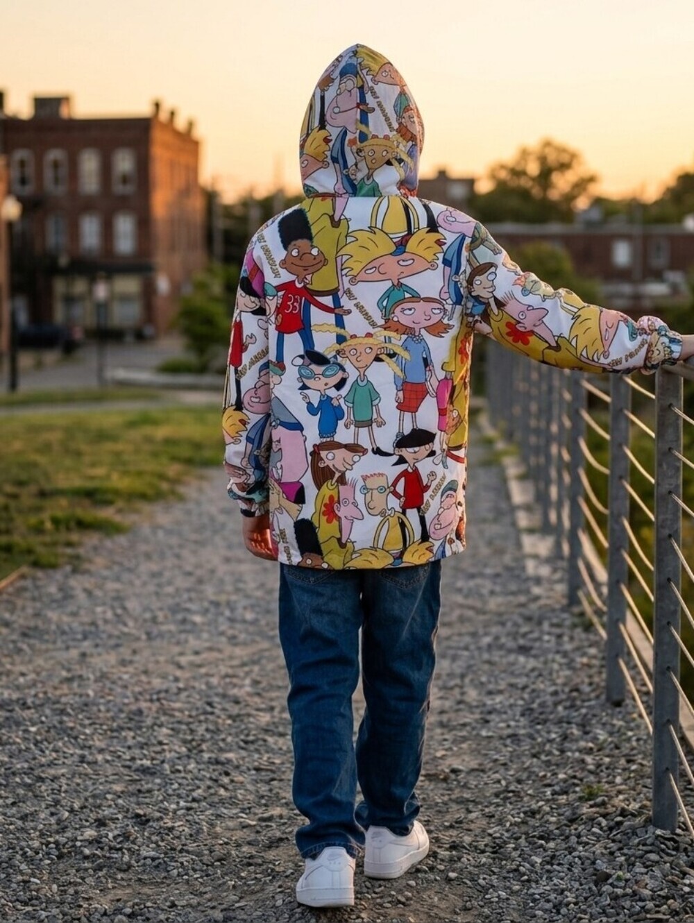 Hey Arnold Nickelodeon Cartoon Windbreaker Jacket Size S Hooded Colorblock Retro